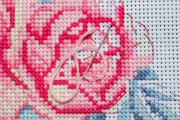 detal ręcznego ściegu